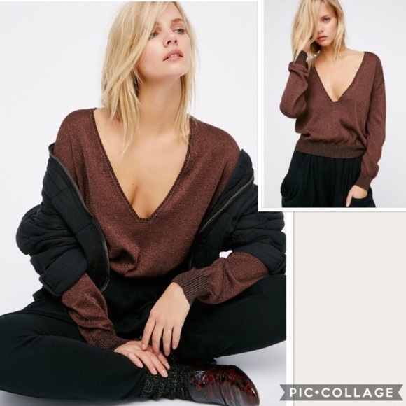 Free People Gold Dust Pullover in Brown NWOT M - Picture 7 of 8